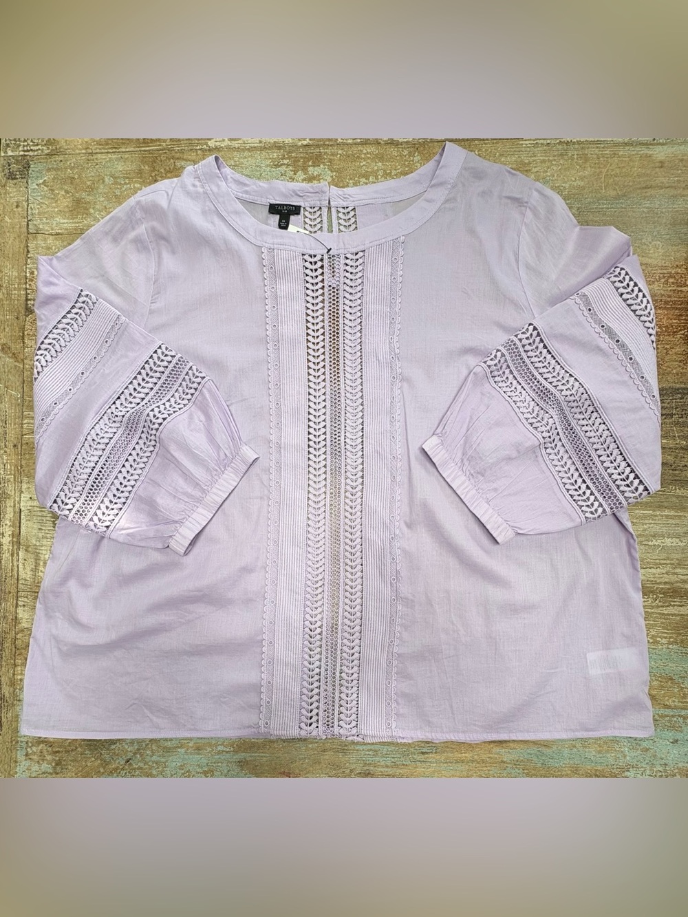 Talbots Light Lavender Crochet-Trim Cotton Blouse